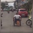 【出典：YouTube】飼い主が乗った車いすを押すフィリピンの忠犬